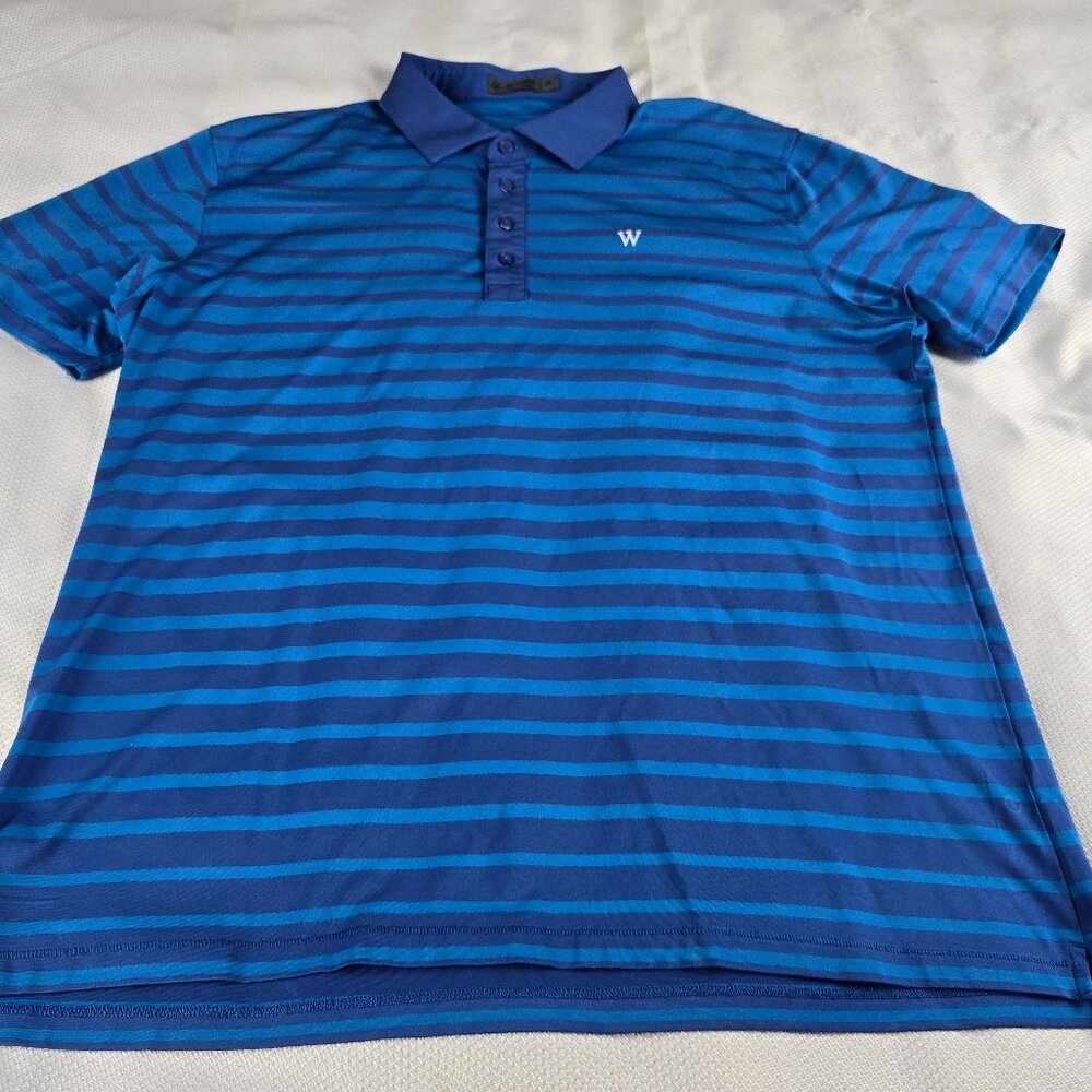 Gfore G/Fore Mes Short Sleeve Blue Stripe Stretch Polo Shirt Size XL 8% Spandex